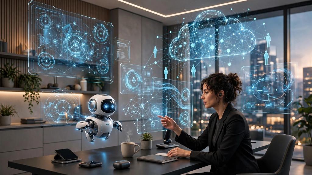 Business professionals using AI workflow automation while working remotely
