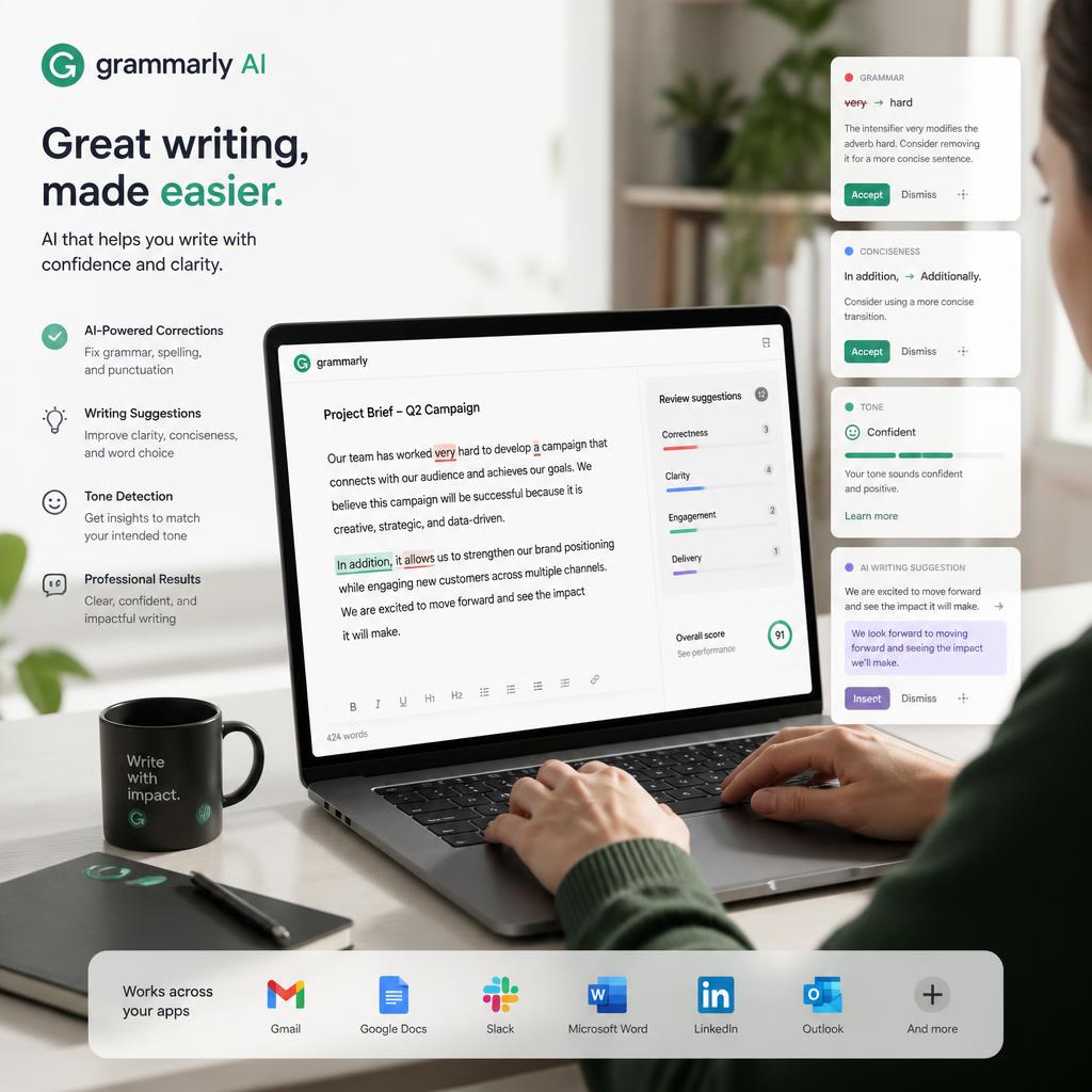 Grammarly AI writing assistant improving communication and content quality