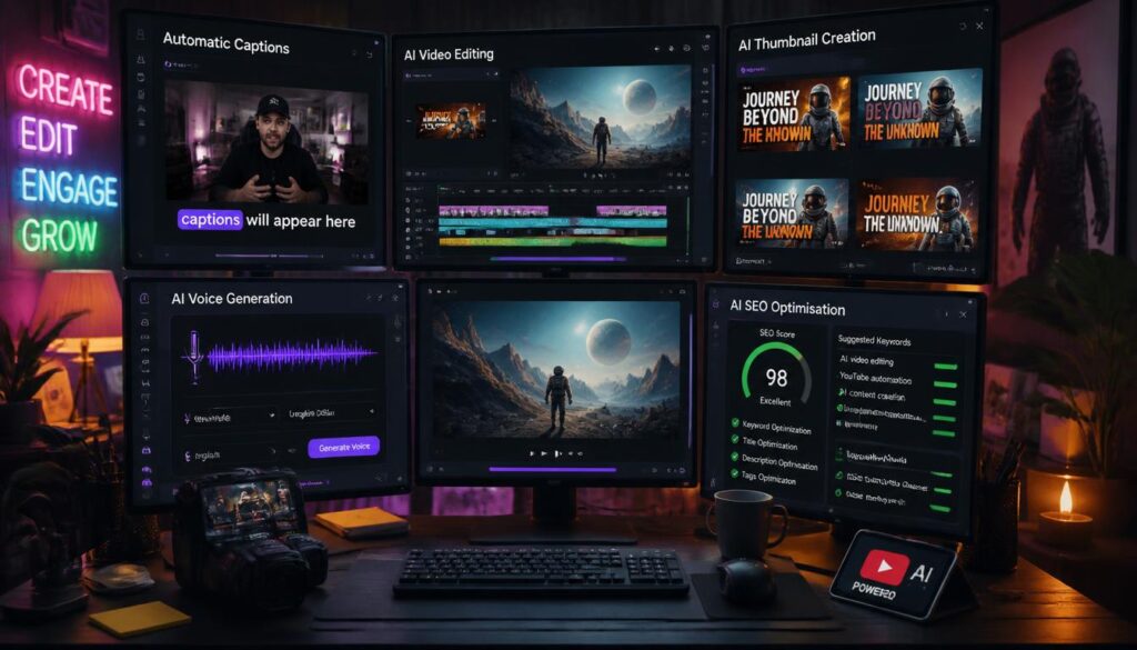 Best AI Tools for YouTube Creators in 2026_Comparison of popular AI tools for YouTube creators including editing, SEO, and thumbnail design.