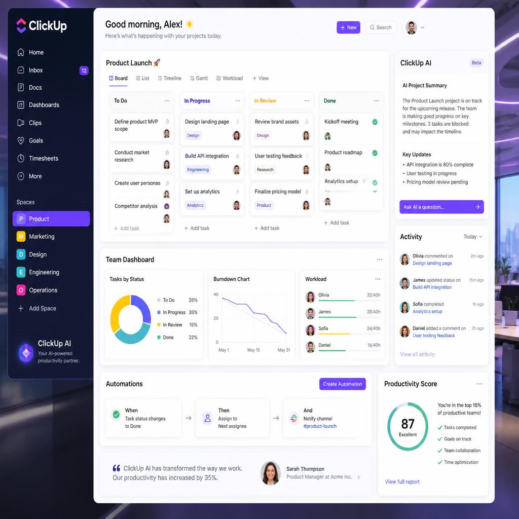 ClickUp AI project management platform improving team productivity