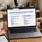 best free AI tools for content creation displayed on a laptop screen