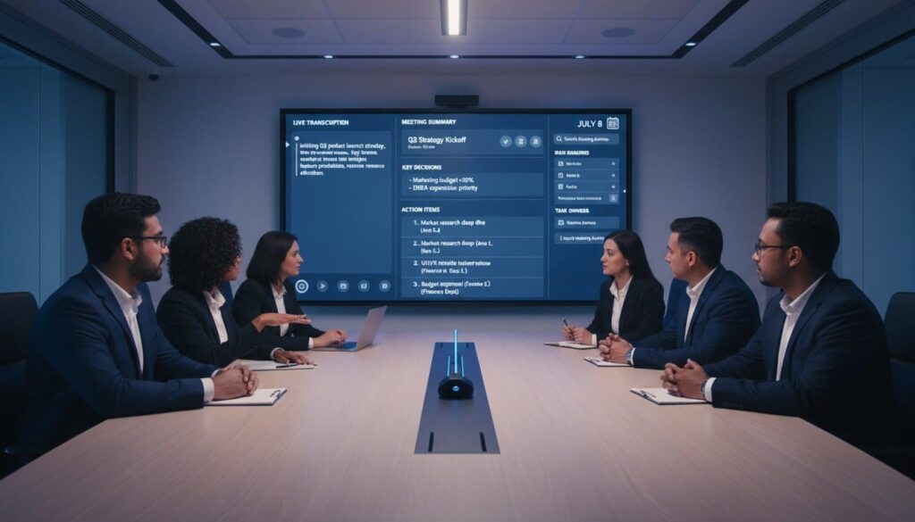 AI meeting assistant generating summaries decisions and action items