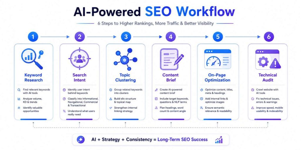 SEO workflow from keyword research to technical website auditing